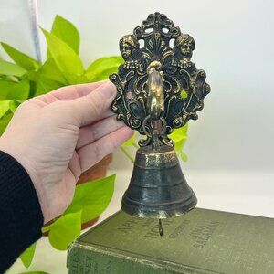 Vintage Style Ornate Brass Shop Bell Pull Chain Wall Butler Bell